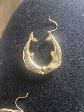 Gold Dolphin Hoop Earrings - Women Jewelry. Not Small Medium Size